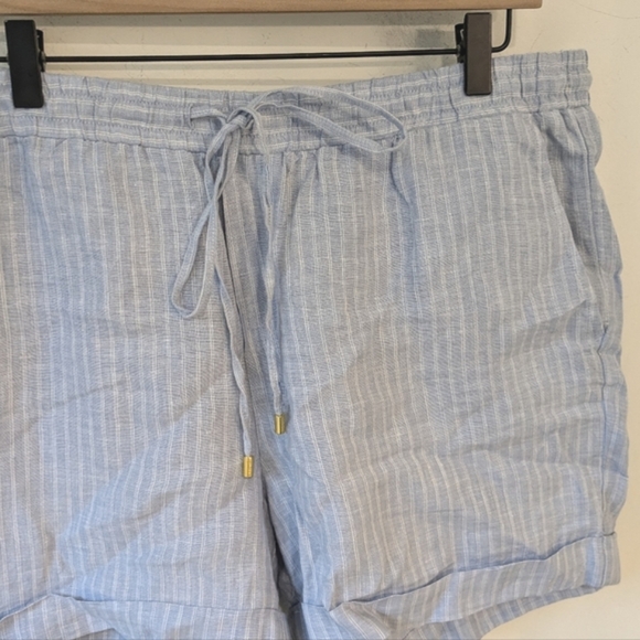 Ellen Tracy Blue White Stripes 100% Linen Drawstring Shorts Size Large - Picture 2 of 5